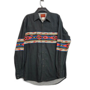 VTG Rustler By Wrangler Aztec Southwest Print Sz Large Tall Pearl Snap Western
